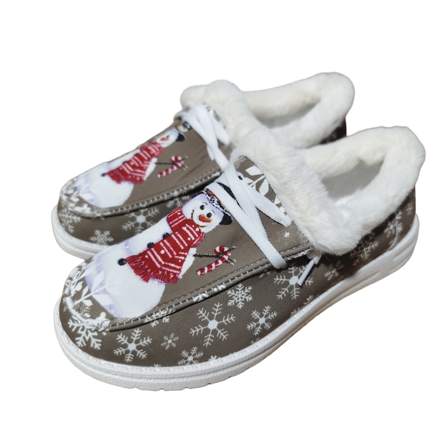 Women's Snowman Pattern Canvas Shoes, Casual Lace Up Outdoor Shoes, Lightweight Low Top Plush Lined Christmas Sneakers