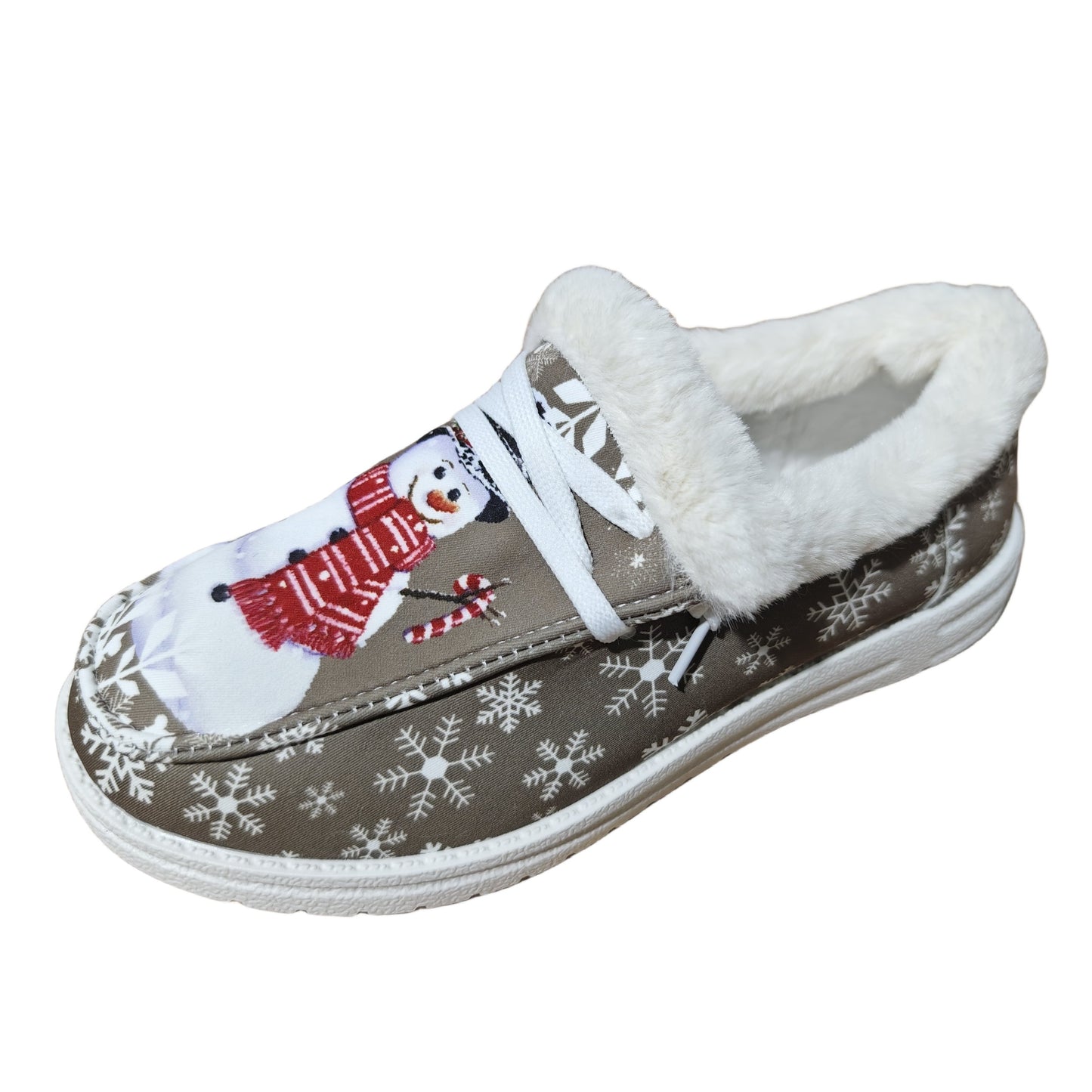 Women's Snowman Pattern Canvas Shoes, Casual Lace Up Outdoor Shoes, Lightweight Low Top Plush Lined Christmas Sneakers