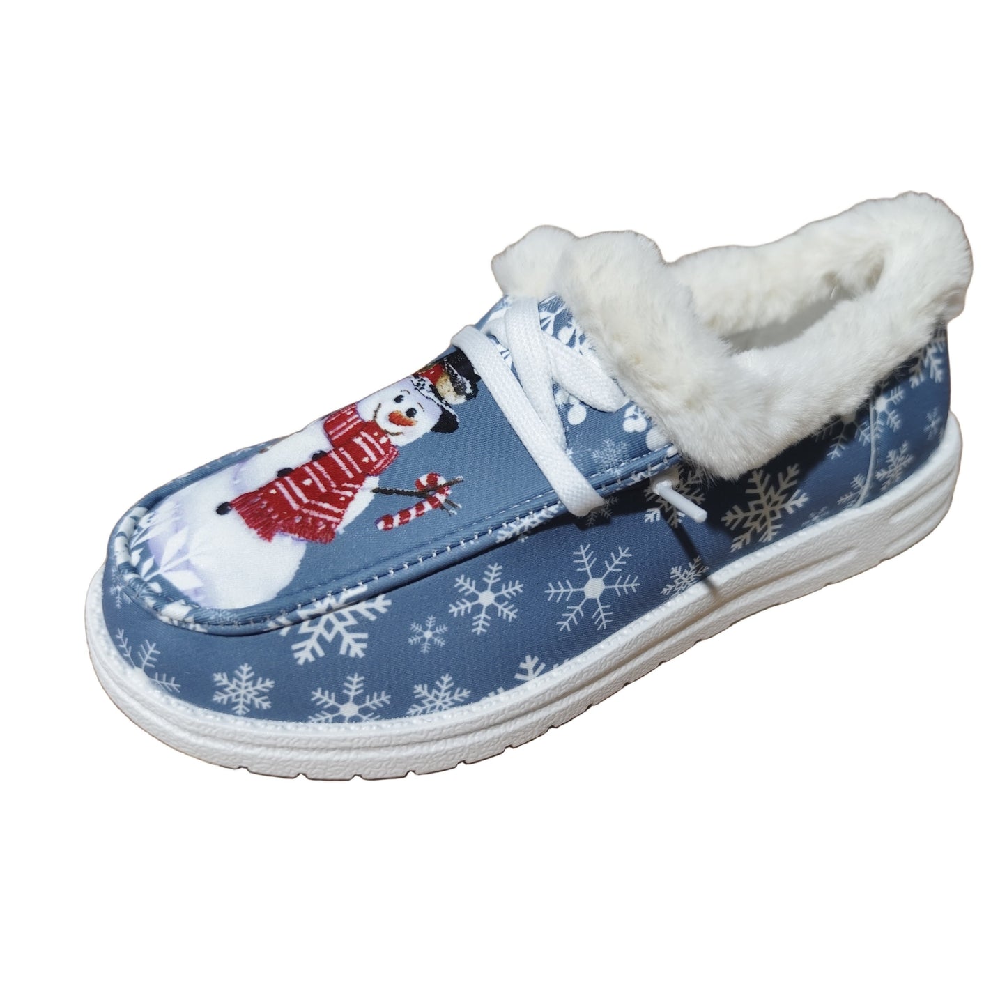 Women's Snowman Pattern Canvas Shoes, Casual Lace Up Outdoor Shoes, Lightweight Low Top Plush Lined Christmas Sneakers