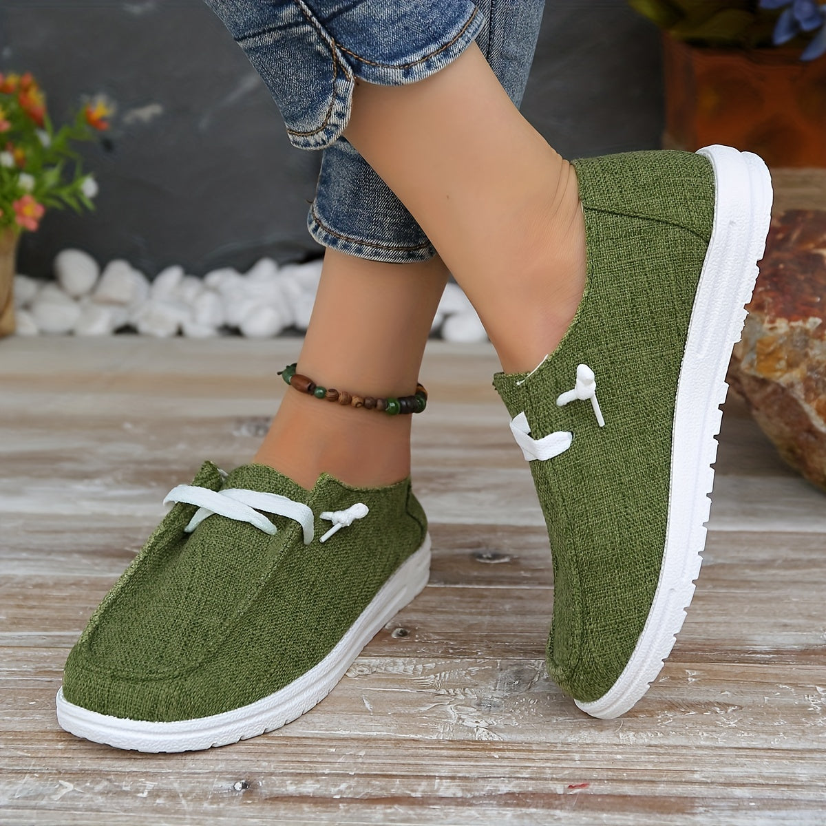 Women's Solid Color Canvas Shoes, Casual Lace Up Outdoor Shoes, Lightweight Low Top Walking Shoes