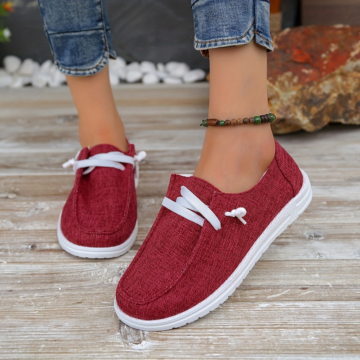 Women's Solid Color Canvas Shoes, Casual Lace Up Outdoor Shoes, Lightweight Low Top Walking Shoes