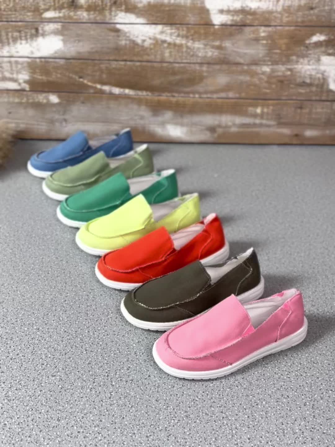 Women's Flat Canvas Shoes, Solid Color Round Toe Slip On Low Top Sneakers, Casual Walking Trainers